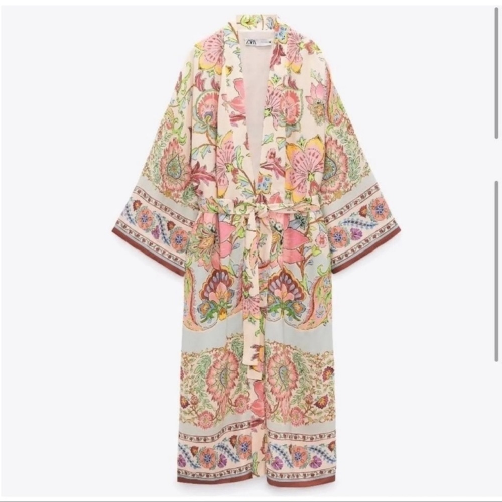 Zara Floral Printed Long Kimono Belted Bohemian Blogger - Picture 14 of 15